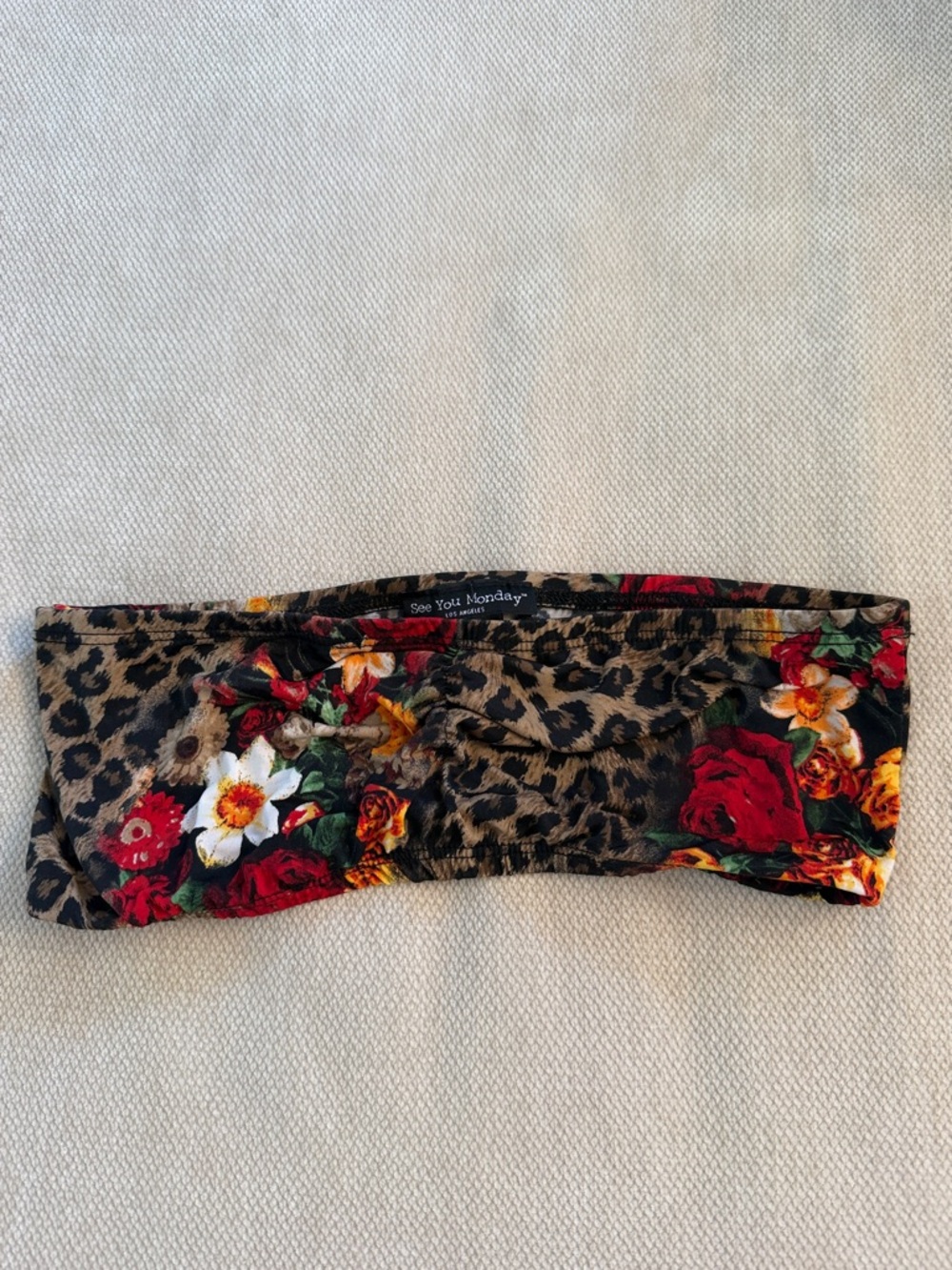 See You Monday Leopard Floral Bandeau Bra  - Multicolor